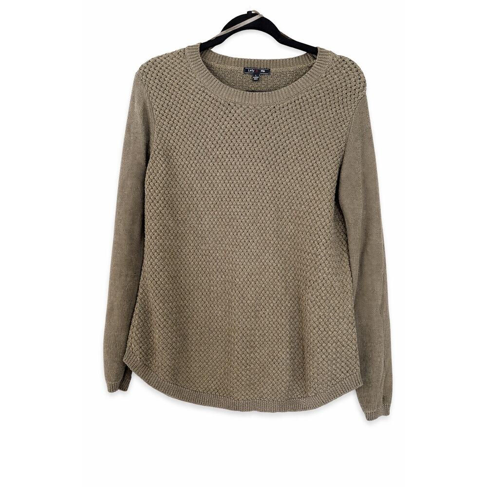 Lety & Me Josey Sweater Large Taupe Elbow Patch Waffle Knit Preppy Stitch Fix